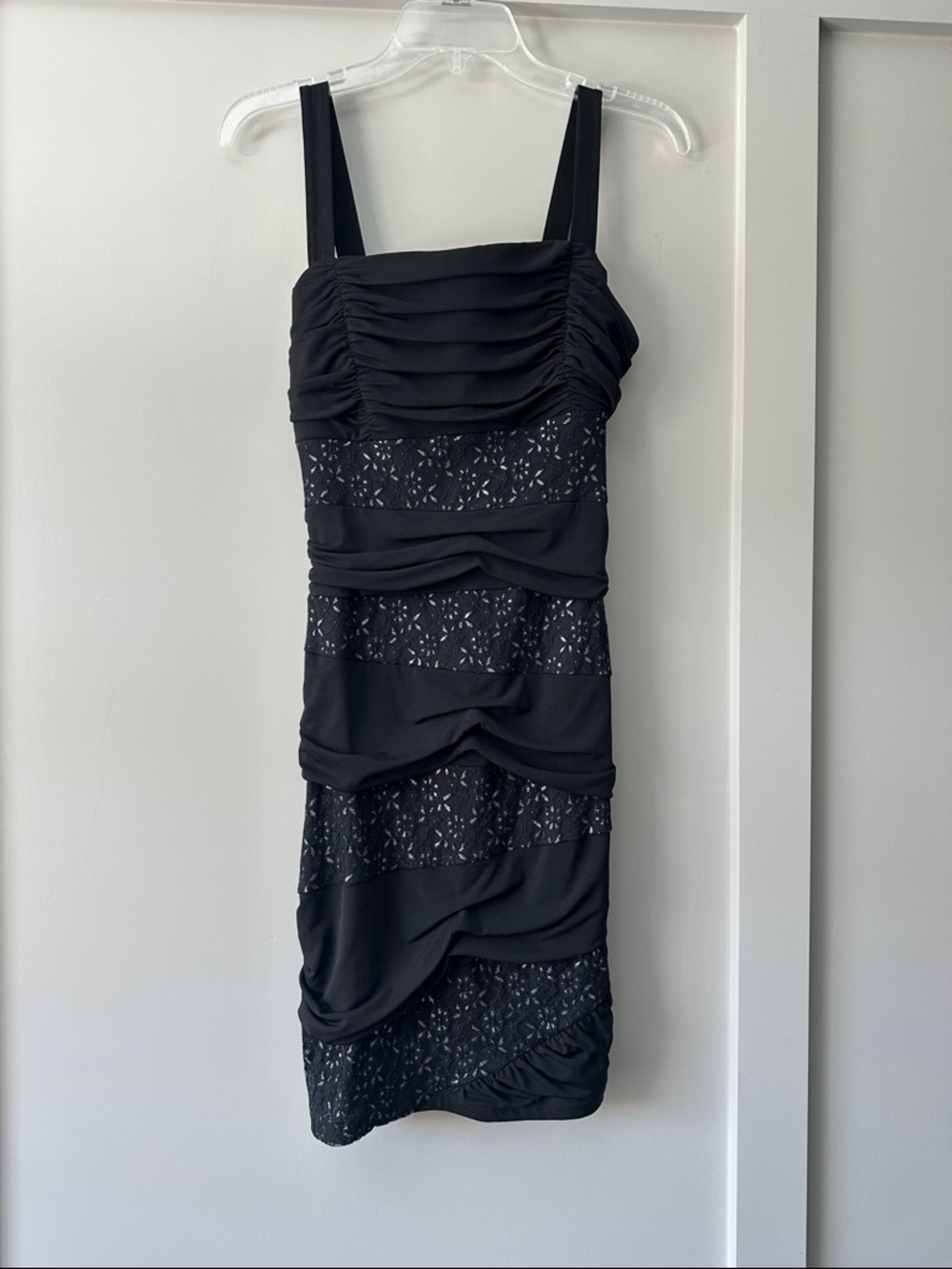 Enfocus Studio Black Lace-Panel Ruched Mini Dress